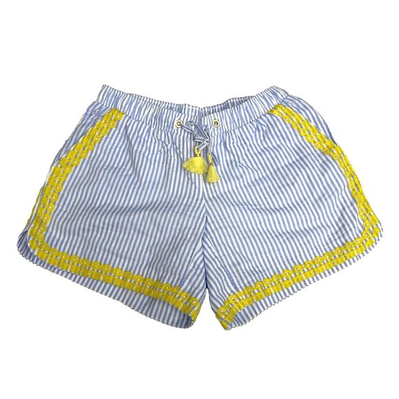 Lilly Pulitzer Size XXS Katia Embroidered Shorts Yellow Blue Peri Swizzle Stripe - Picture 4 of 11